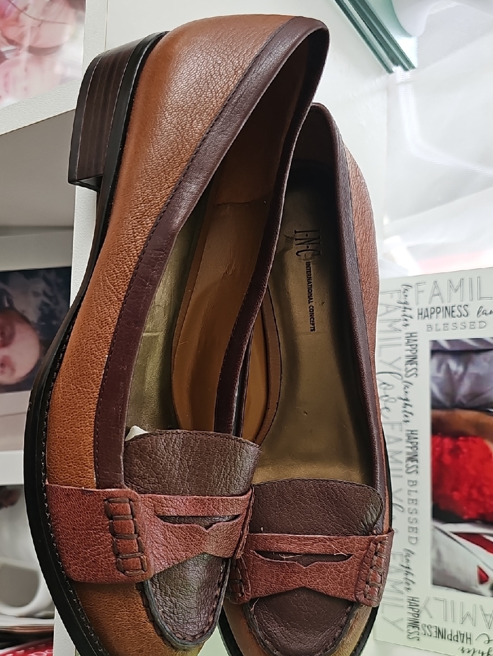 I.N.C Two-Tone Brown Leather Penny Loafers